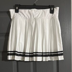 White Pleated Skirt with Black Stripes